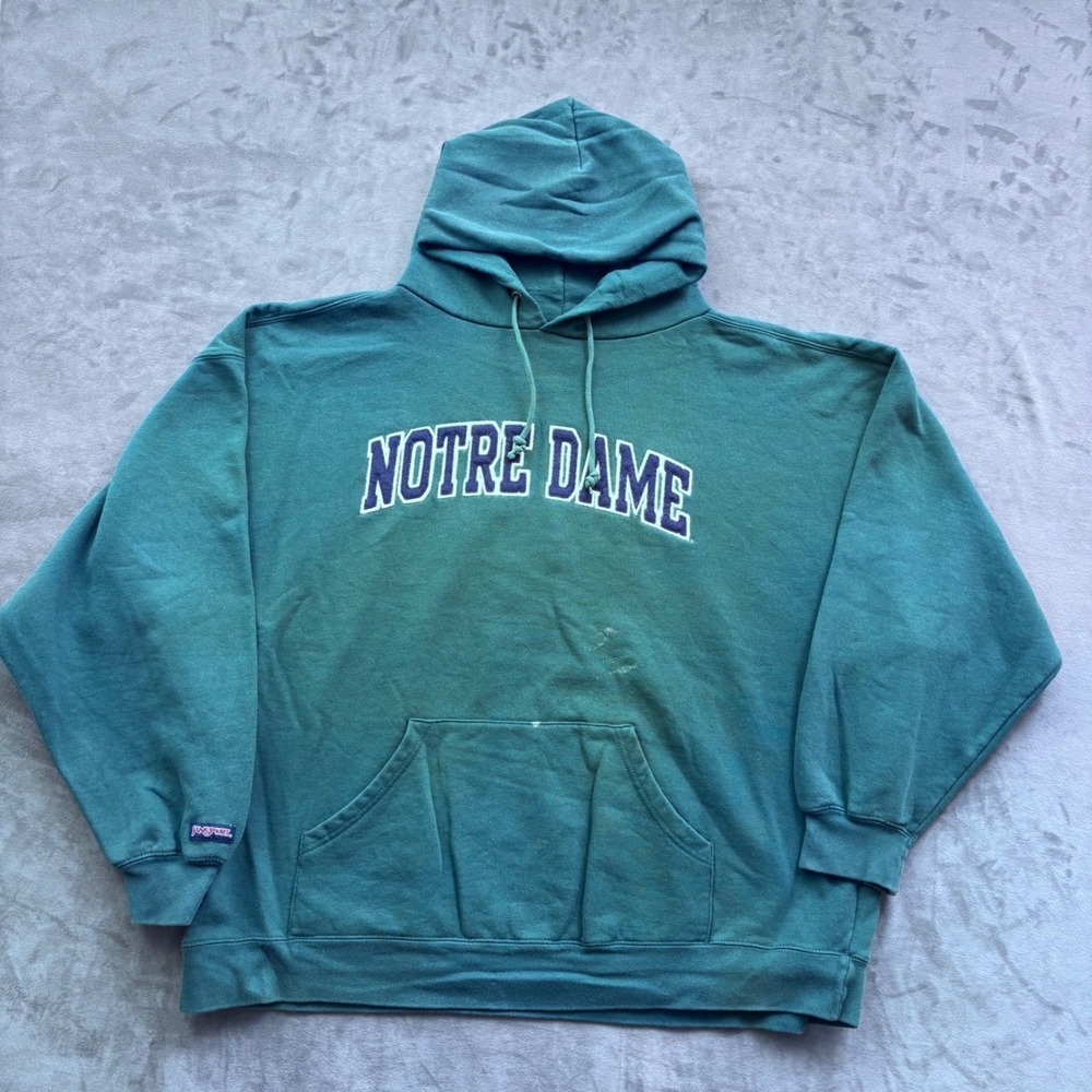Vintage JanSport Notre Dame Hoodie XXL Green Fighting Irish Pullover Sweatshirt